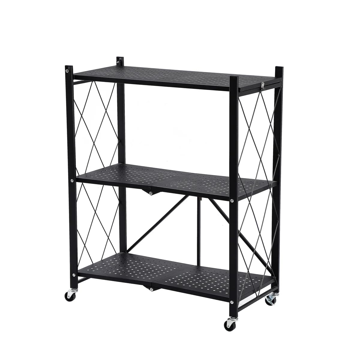 J&V TEXTILES Scaffale pieghevole con ruote, scaffale pieghevole in metallo, per libri, cucina, dispensa e armadio, decorazione per ufficio (3 livelli)