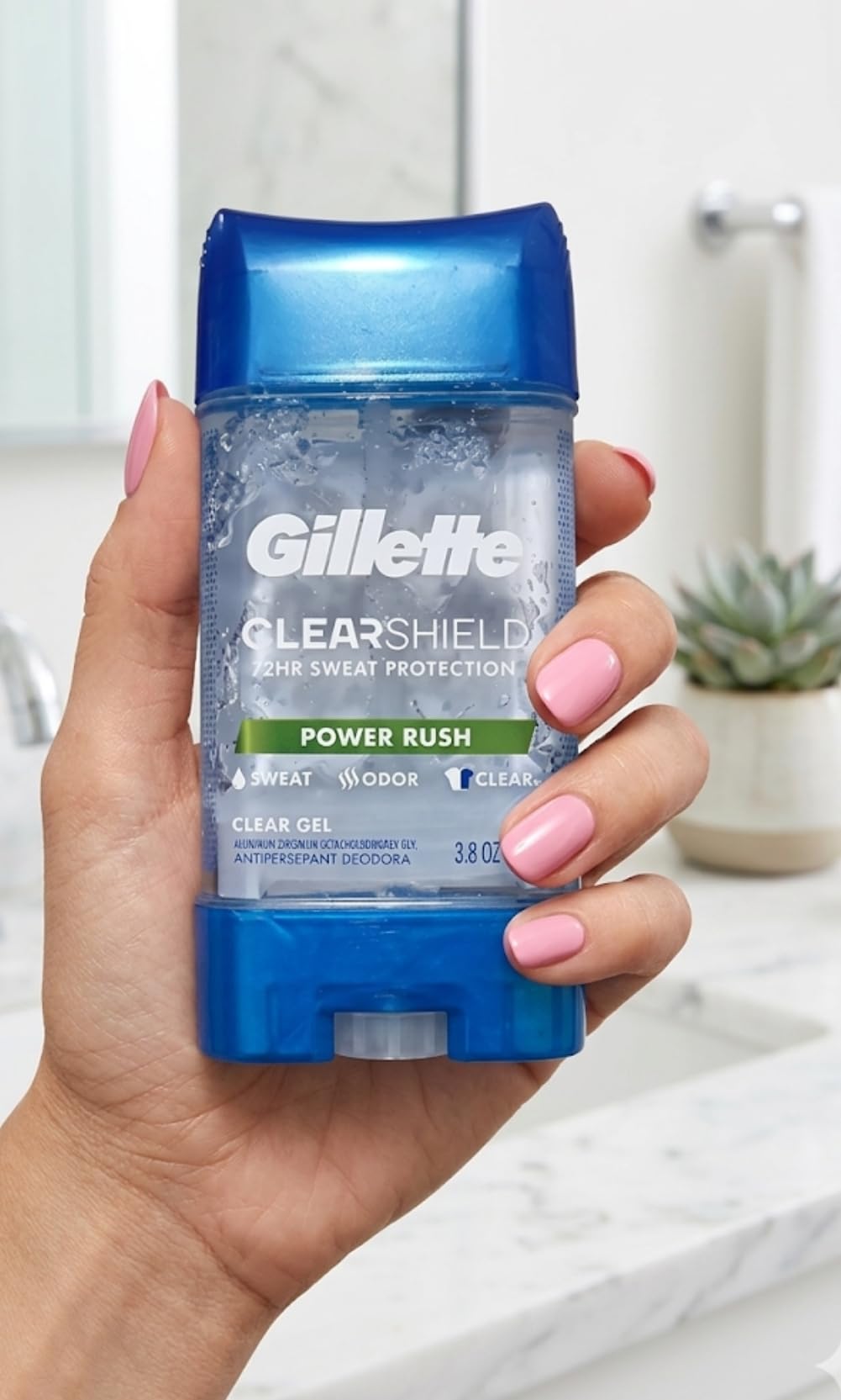 Gillette Antiperspirant and Deodorant for Men, 72hr Sweat & Odor Protection, Long Lasting Freshness, Anti-White Mark Technology, Clear Gel, Power Rush Scent, 3.8 oz (Pack of 2)