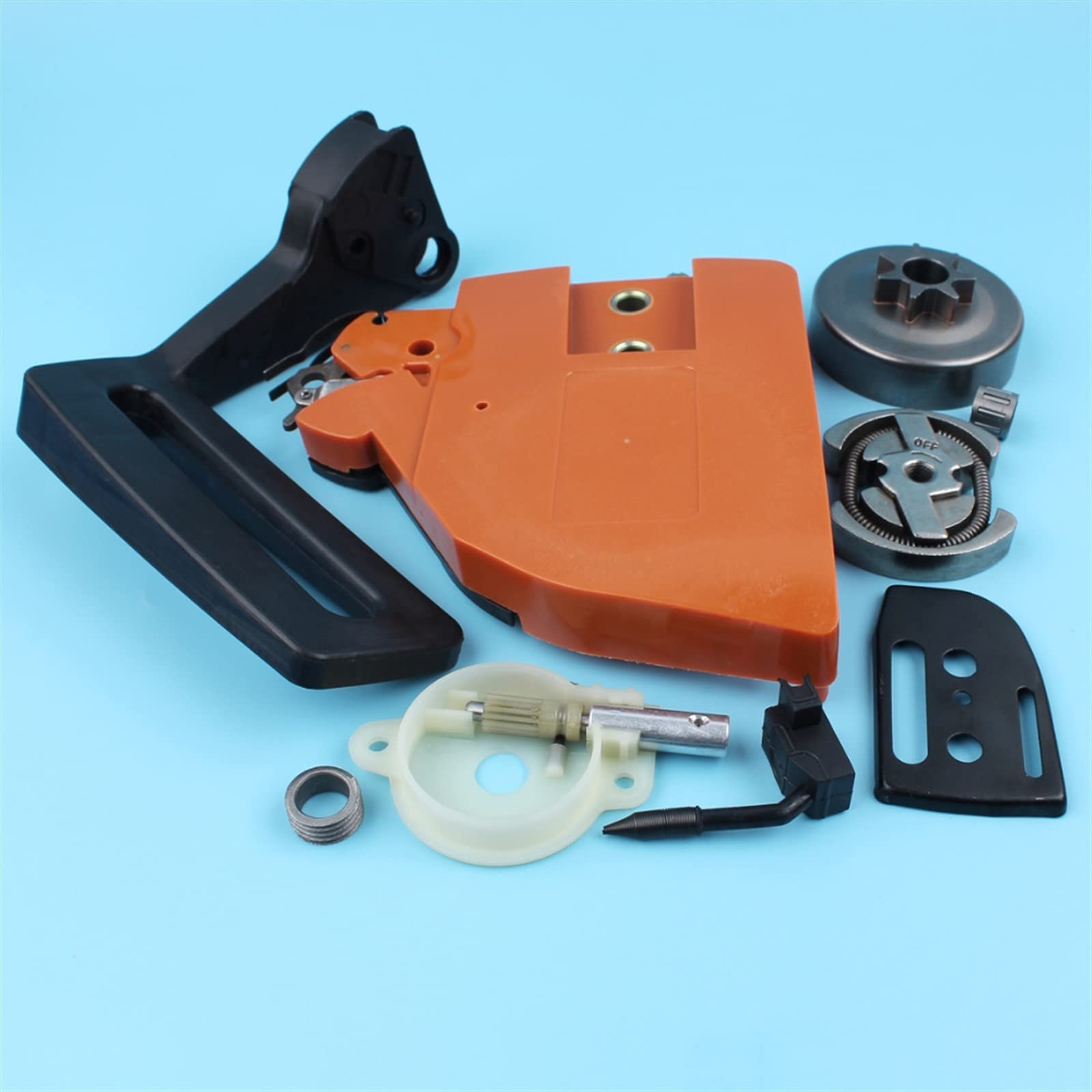 IWBR Cubierta de piñón de Freno de Cadena, Kit de Bomba de Aceite de Tambor de Embrague Apto for Husqvarna 136 137 141 142, Protector de Mango de Motosierra, Placa de Barra de Engranaje helicoidal