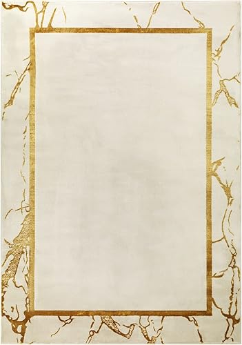 Miniatura 3 de Antep Rugs Babil Gold - Alfombra geométrica moderna con borde de mármol de 8 x 10 pies (beige, 7 pies 10 pulgadas x 10 pies)