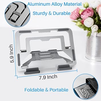 Aluminum Laptop Stand Ergonomic Tablet Holder Stand Portable Notebook Riser Adjustable Height Compatible with 11-17'' Laptops Silver 2 Pcs