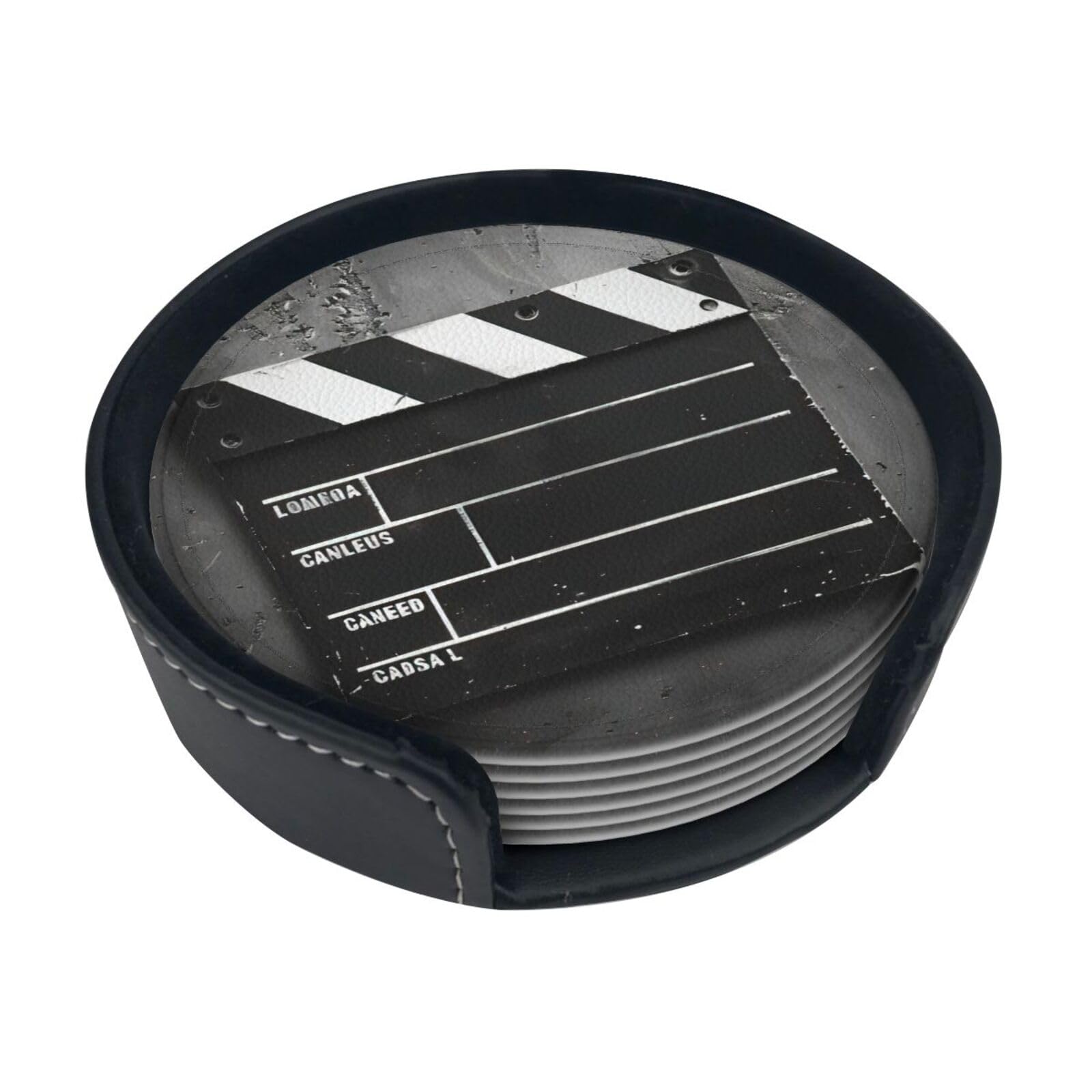 Classic Movie Clapboard Black Print Round Coasters Set Of 6,Coaster For Tabletop Protection Home Bar Decor