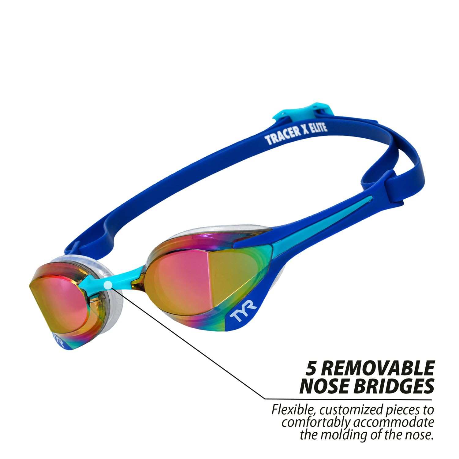 TYR Gogle dla dorosłych Tracer-X Elite - Low Profile Racing okulary pływackie, lustrzane, niebieskie, turkusowe