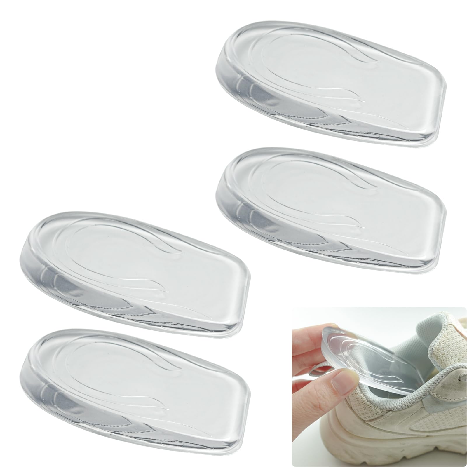 2 Pares Talonera Taloneras Silicona Almohadill Transparente Fascitis Plantar Plantillas Elevadoras Gel Espolon de Aumento de Altura, Alzas para Zapatos Mujer Hombres (1 CM)