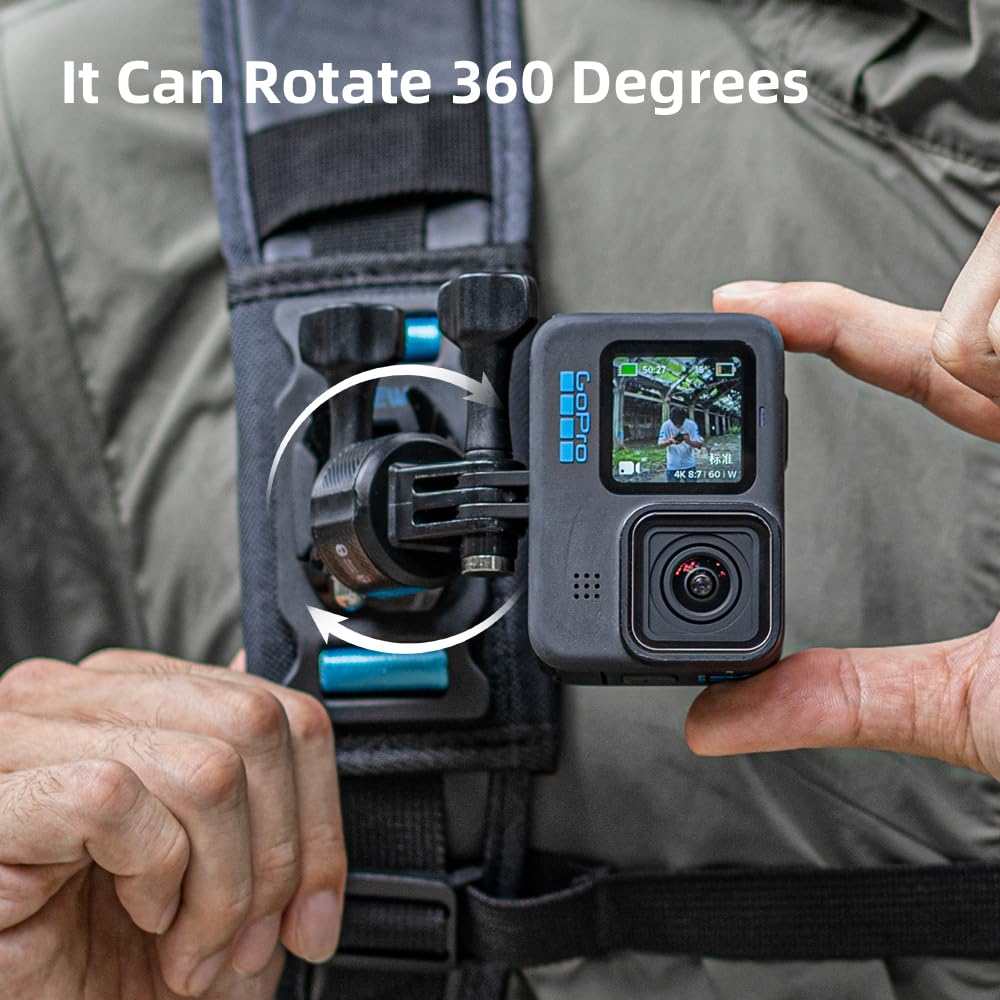 Soporte de correa de hombro para mochila con soporte adaptador magnético compatible con GoPro Hero 12/11/10/9 negro, Insta360 X3/X2, DJI Osmo Action 3/2, AKASO y más