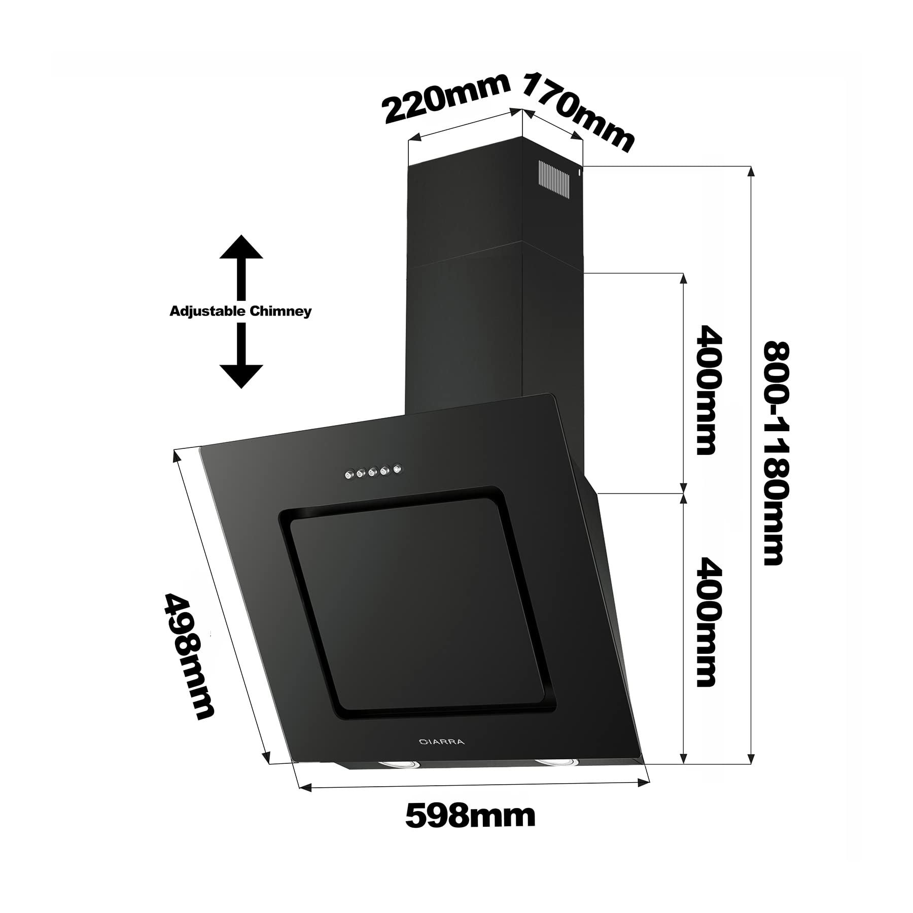 CIARRA CBCB6725 ClassA Angled Cooker Hood 60cm with CBCF002X2 Carbon