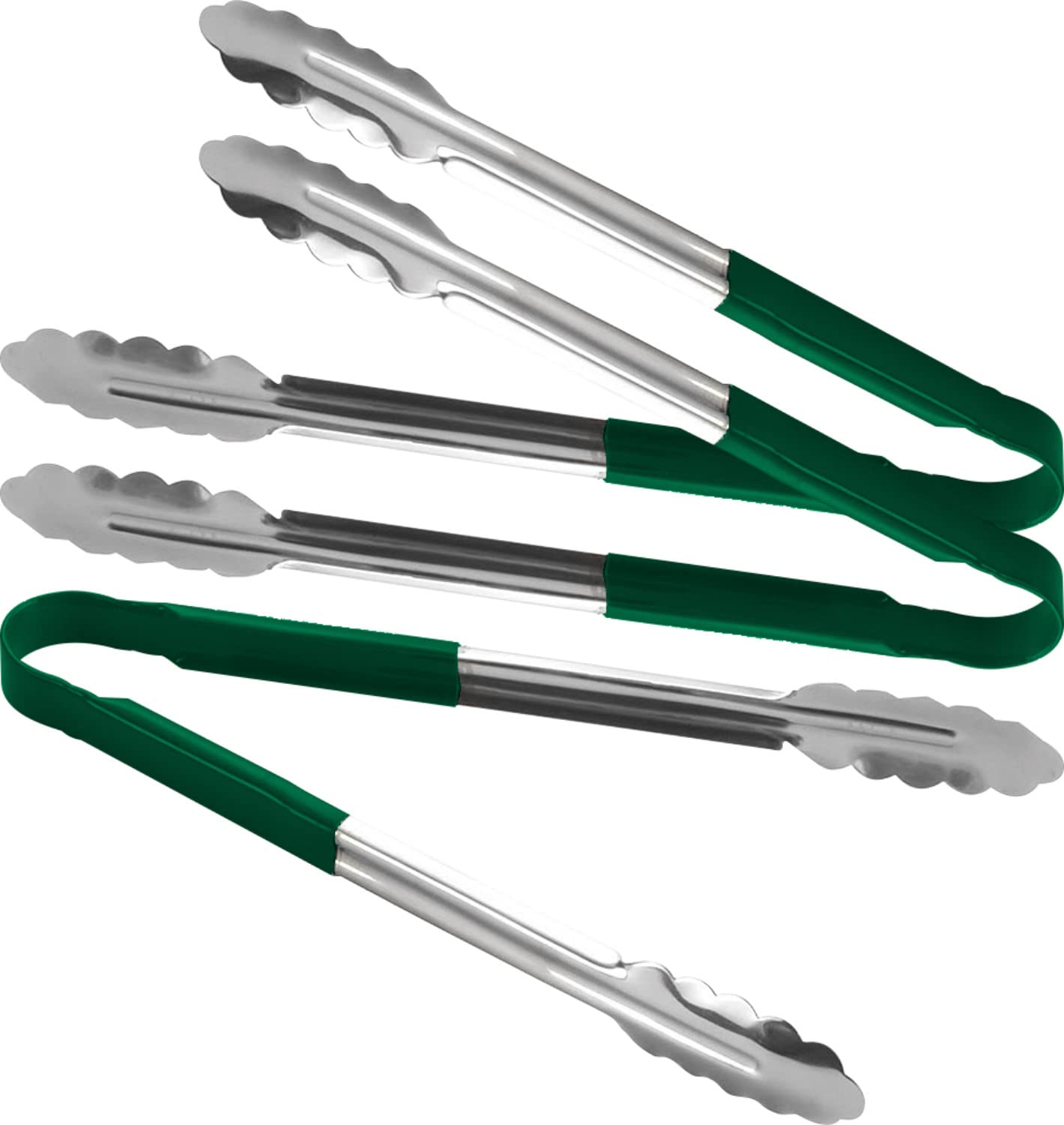 3X Catergold Professional Stainless Steel Cooking Tongs Set (15", Green)