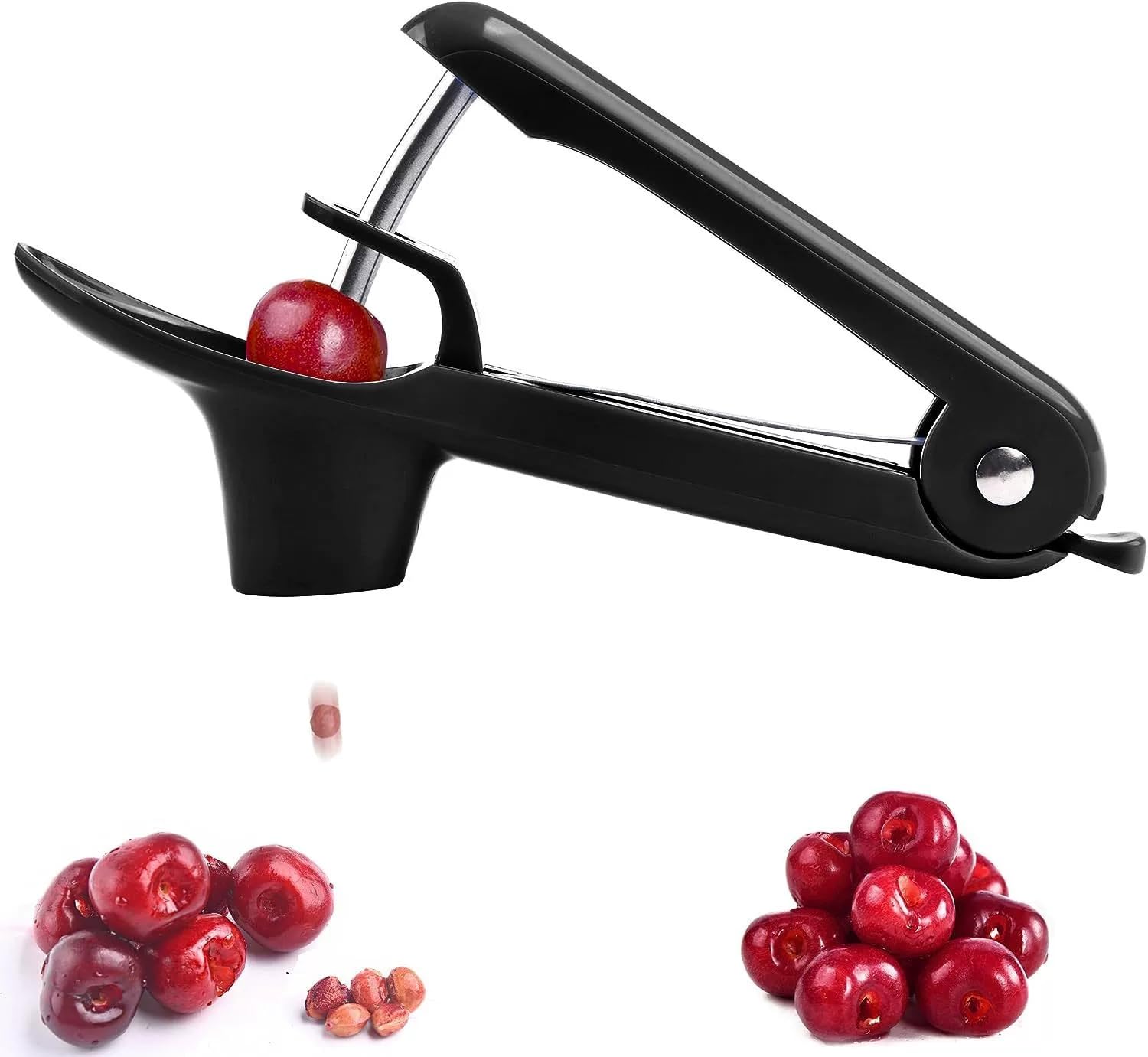 Deshuesador de cerezas, extractor de huesos de cereza, deshuesador de acero inoxidable, deshuesador multifuncional para frutas, cerezas y bayas (negro)