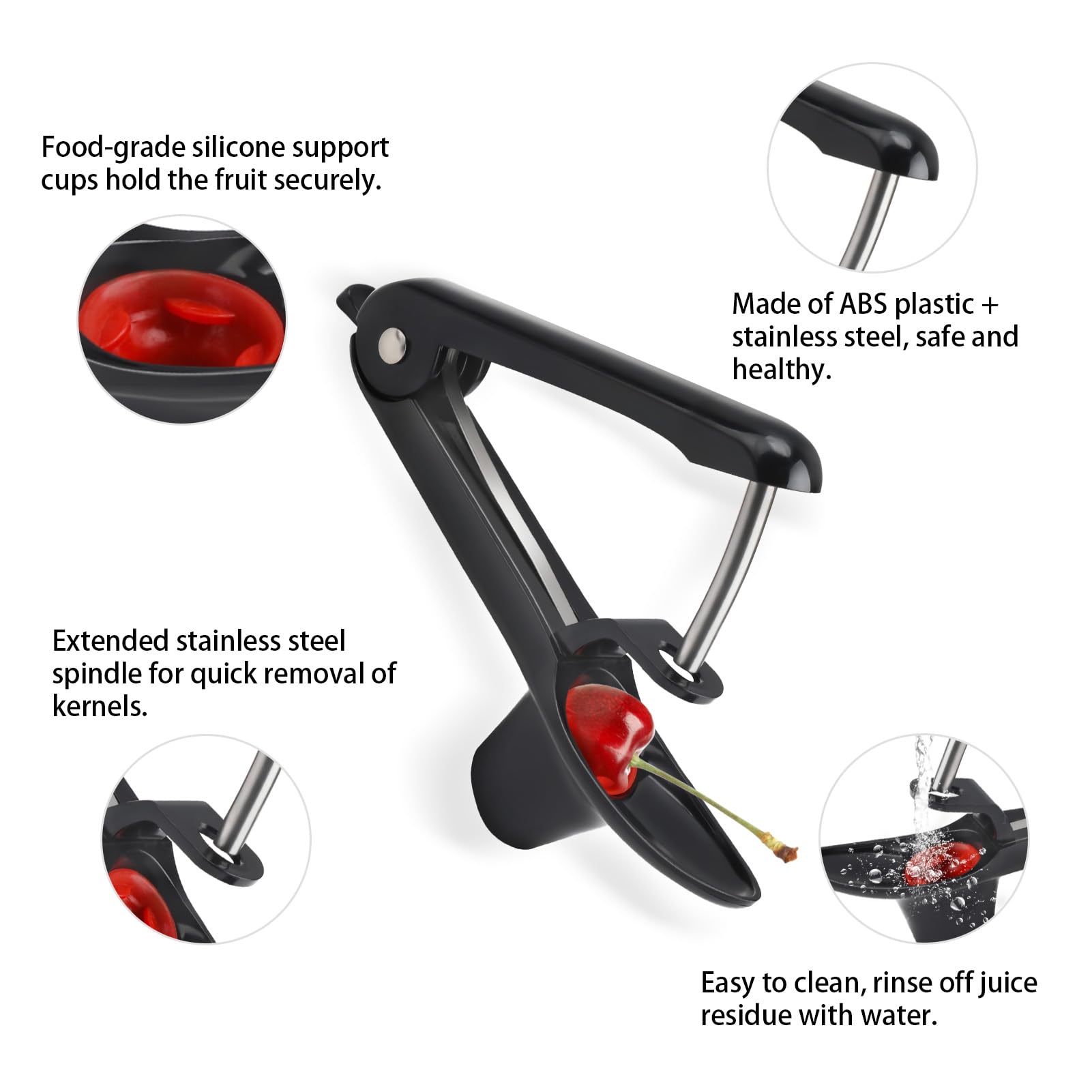 Snocciolatore Per Ciliegie E Olive - In Acciaio Inox Con Coppa In Silicone, Nero - Foto 4