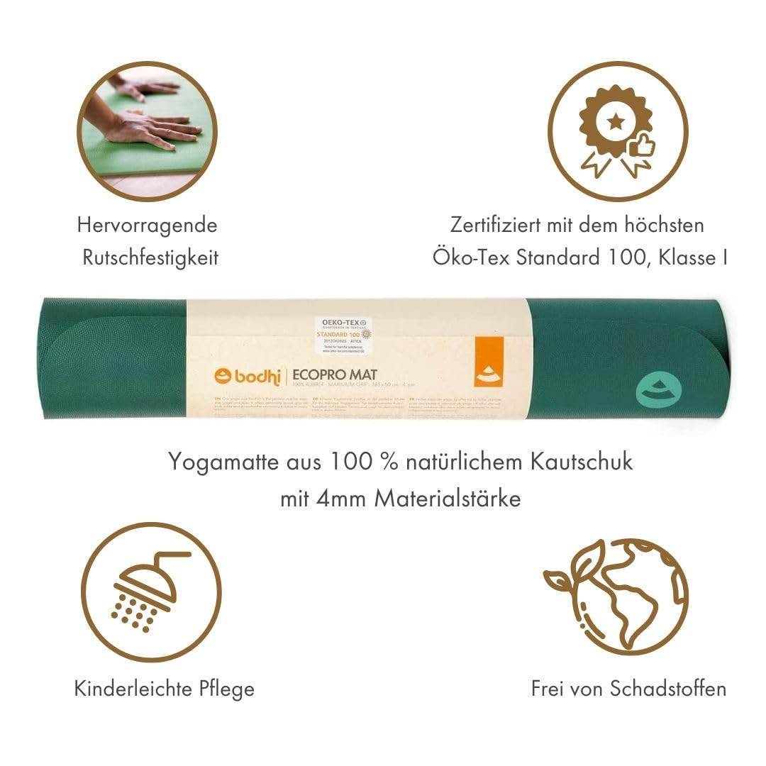 Tapis de yoga bodhi EcoPro | 100% caoutchouc naturel | Extrêmement antidérapant | 100% naturel et écologique | Tapis professionnel pour le yoga et le Pilates | 185 x 60 x 0,4 cm