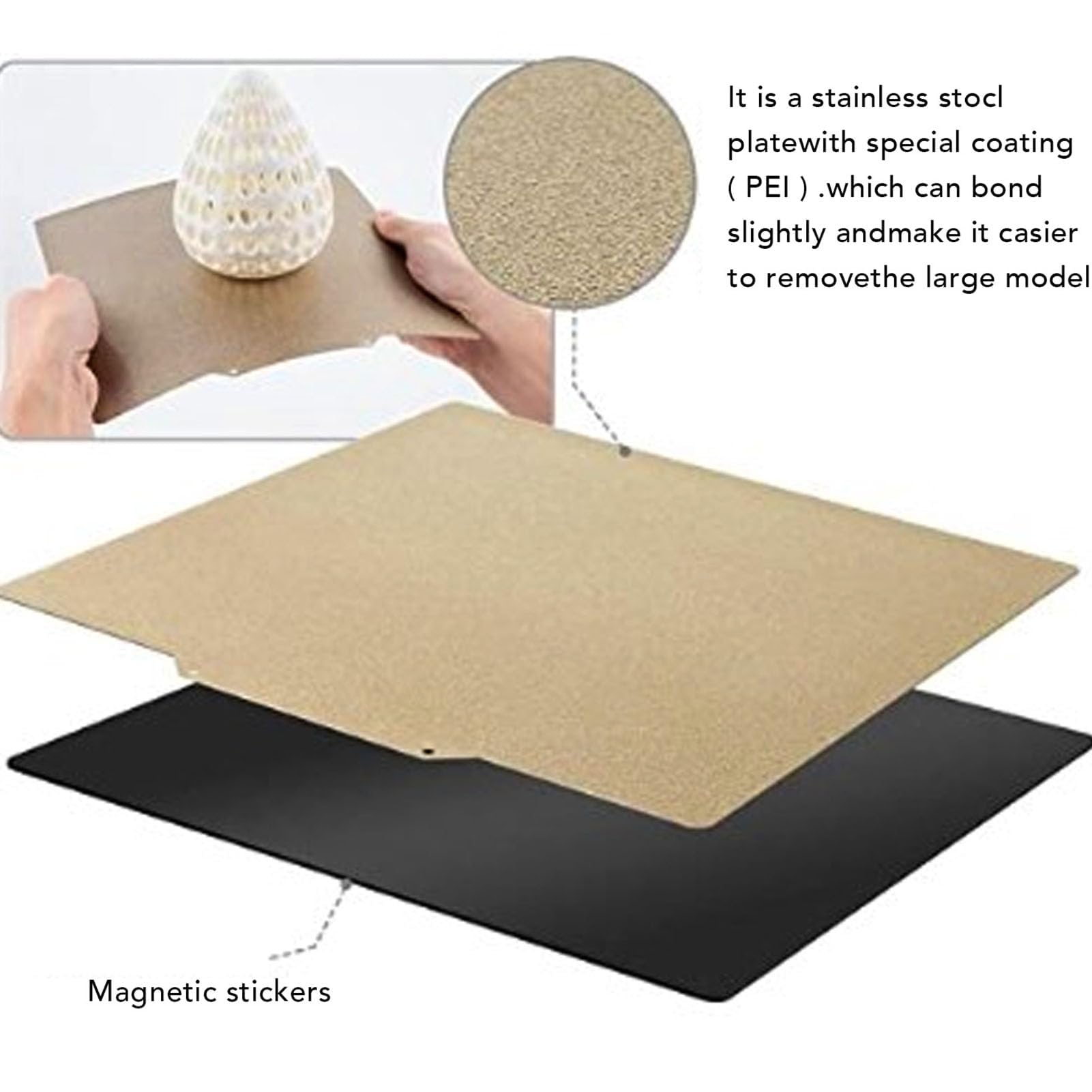 3D-Drucker-Bauplatte, 330 X 330 Mm, Doppelseitige, Flexible Federstahl-Bauplatte, PEI-Blatt mit Magnetischer Basis für3 Plus