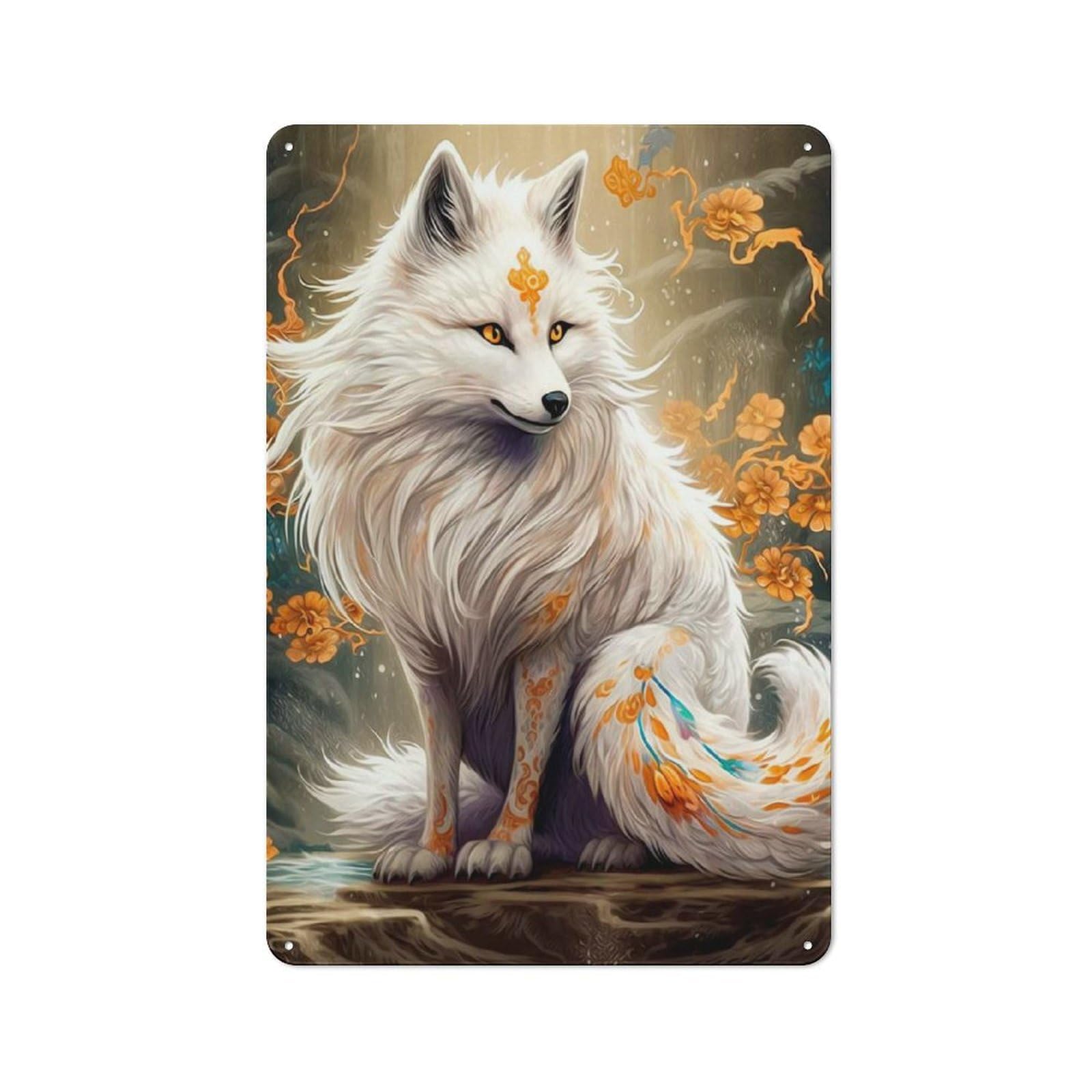 Junmoney Style-16 Fantasy Fox Rustic Metal Sign 30X20cm For Garden Room Or Summerhouse, For Themed Interiors In Garden Rooms And Summerhouses