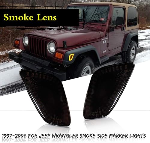 Miniatura 2 de KENRTIR para Jeep Wrangler TJ 1997-2006 Luces de marcador laterales de guardabarros delanteros Lente ahumada Lámparas LED ámbar y blanco de doble