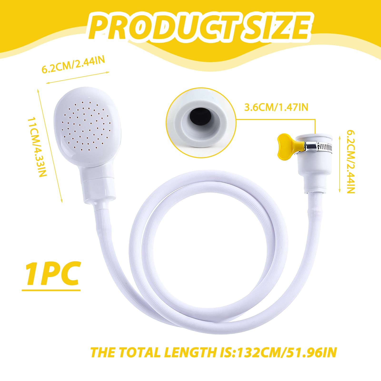 Bath Single Tap Shower Attachment Push on Rubber Shower Hose for Taps Washing Hand Held Portable Pet Dog/Cat Shower Hair Washing for Bathroom Washing Dresser Kitchen Sink Mixer Tap (1.3m,White) - Image 2