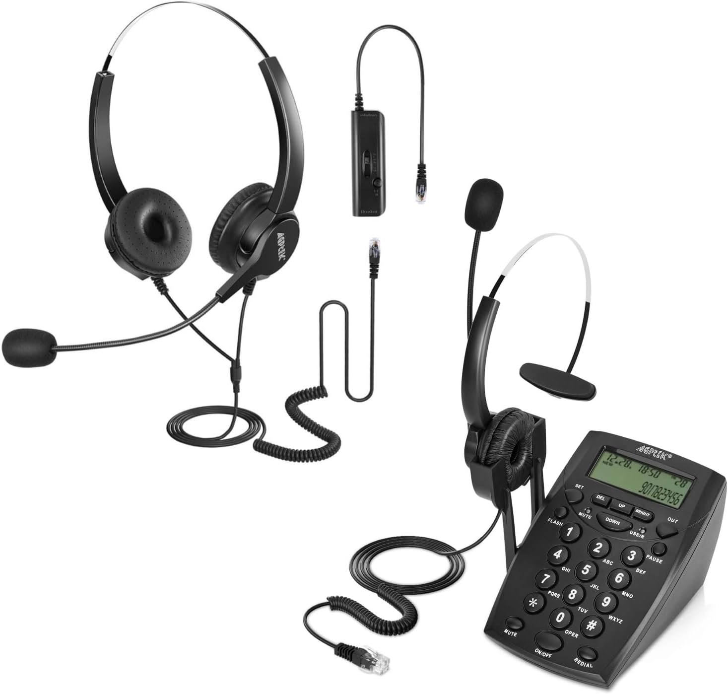 AGPTEK Call Center Dialpad Headset Telephone Bundle with