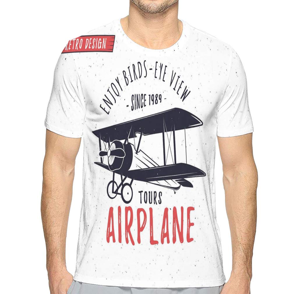 Casual Men's O-Neck T Shirt Short Sleeve Tee T-Shirts for Men Airplane Emblem Biplane Label Retro Plane Badges Elements Vintage Prints Aviation Stamp air Tour Logo Travel