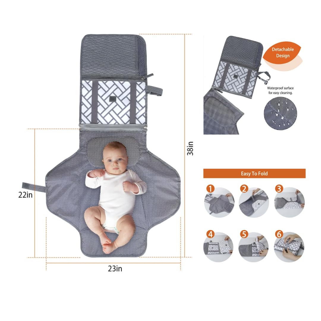 Portable Baby Changing Mat for Travel, Waterproof Foldable Nappy Changing Pad with Padded Head Cushion - Image 2