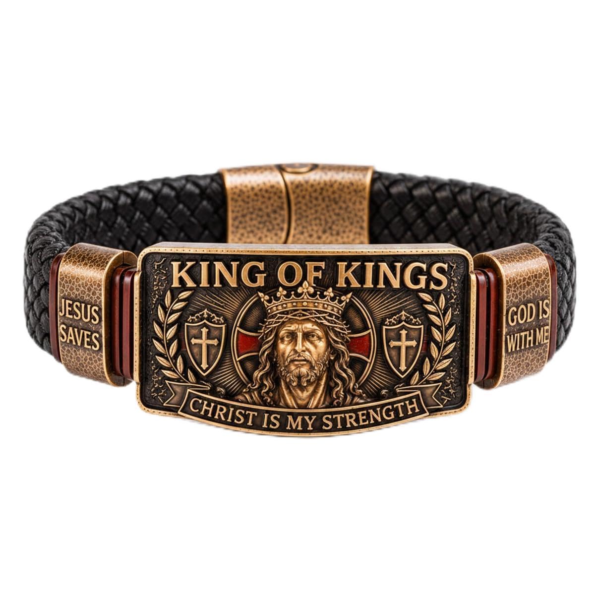 Bransoletka King of Kings Faith – regulowana chrześcijańska opaska na rękę, 'Jesus Saves Cross Cuff Bangle', inspirująca biżuteria religijna dla męża, taty, syna, Chrystus jest moją siłą