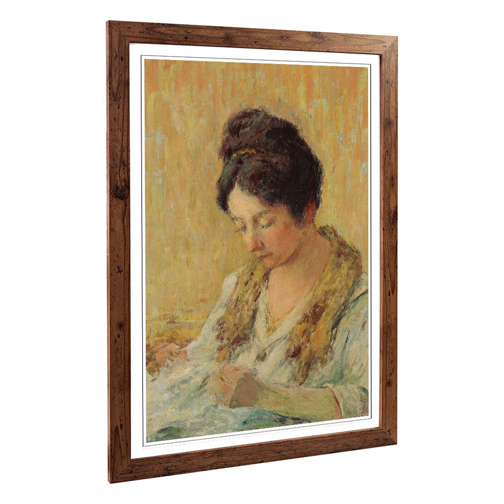 Big Box Art Framed Print of Claude Emile Schuffenecker Seamstress Design | Wall Art Picture | Home Decor for Kitchen, Living Room, Bedroom, Hallway, Walnut, A2 / 24.5x18 Inch / 62x45cm