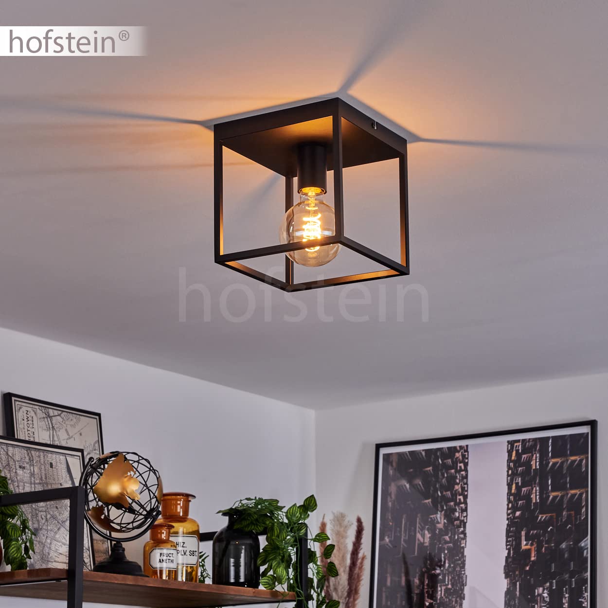 Plafoniera Malao, lampada da soffitto angolare in metallo in nero, luce moderna con effetto reticolo, 1 x E27, senza lampadina/e