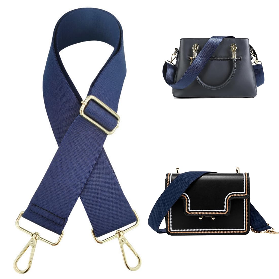 Cinghia Di Spalla Regolabile Per Borse - Larga 3,8 Cm, Nera Con Fibbie Dorate | Sostituzione Universale