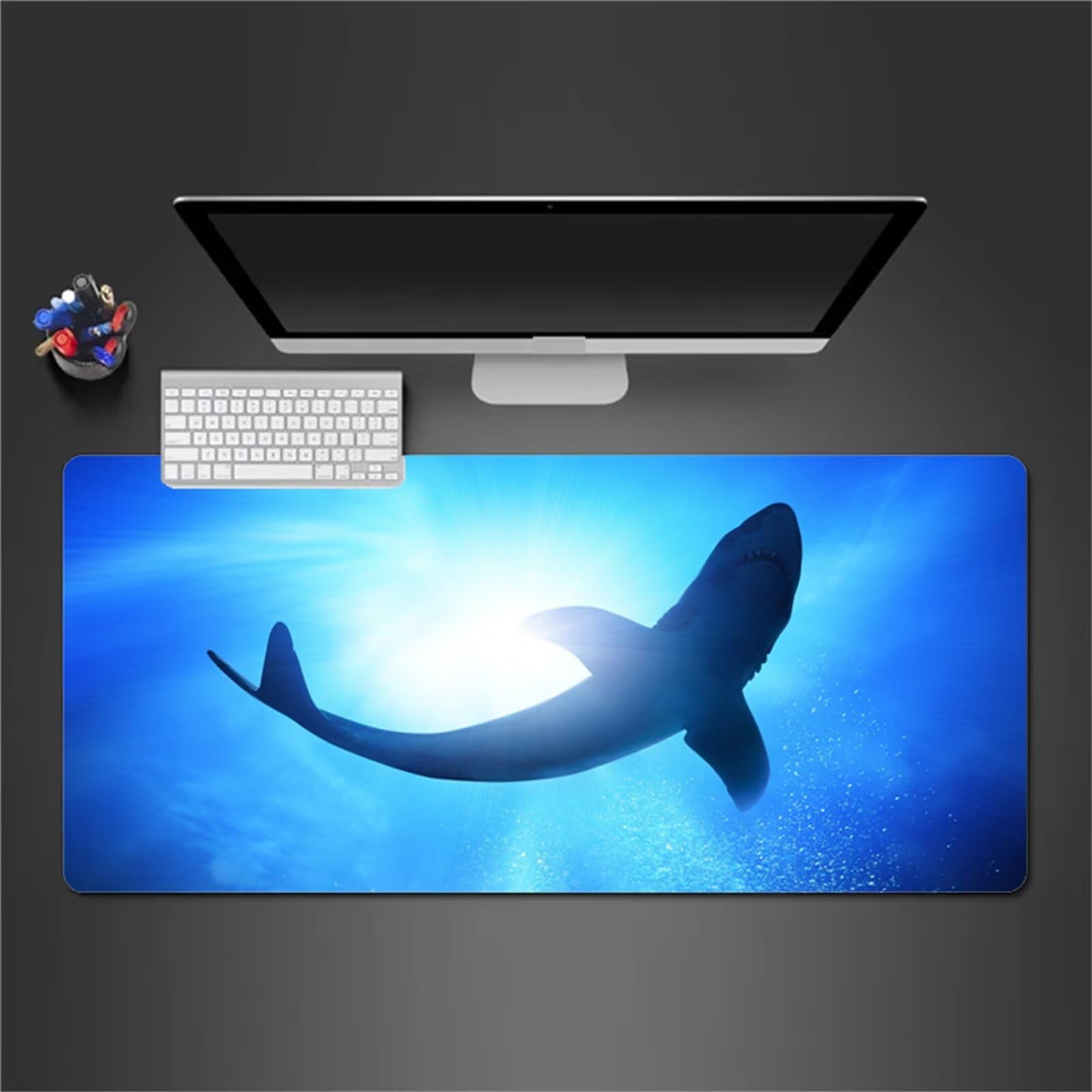 Alfombrilla Raton Gaming XXL 1200x600x2cm Alfombrilla de Ratón Grande Alfombrilla Gaming de Escritorio con Base Antideslizante para Gamers PC y Portátil (Tiburón)