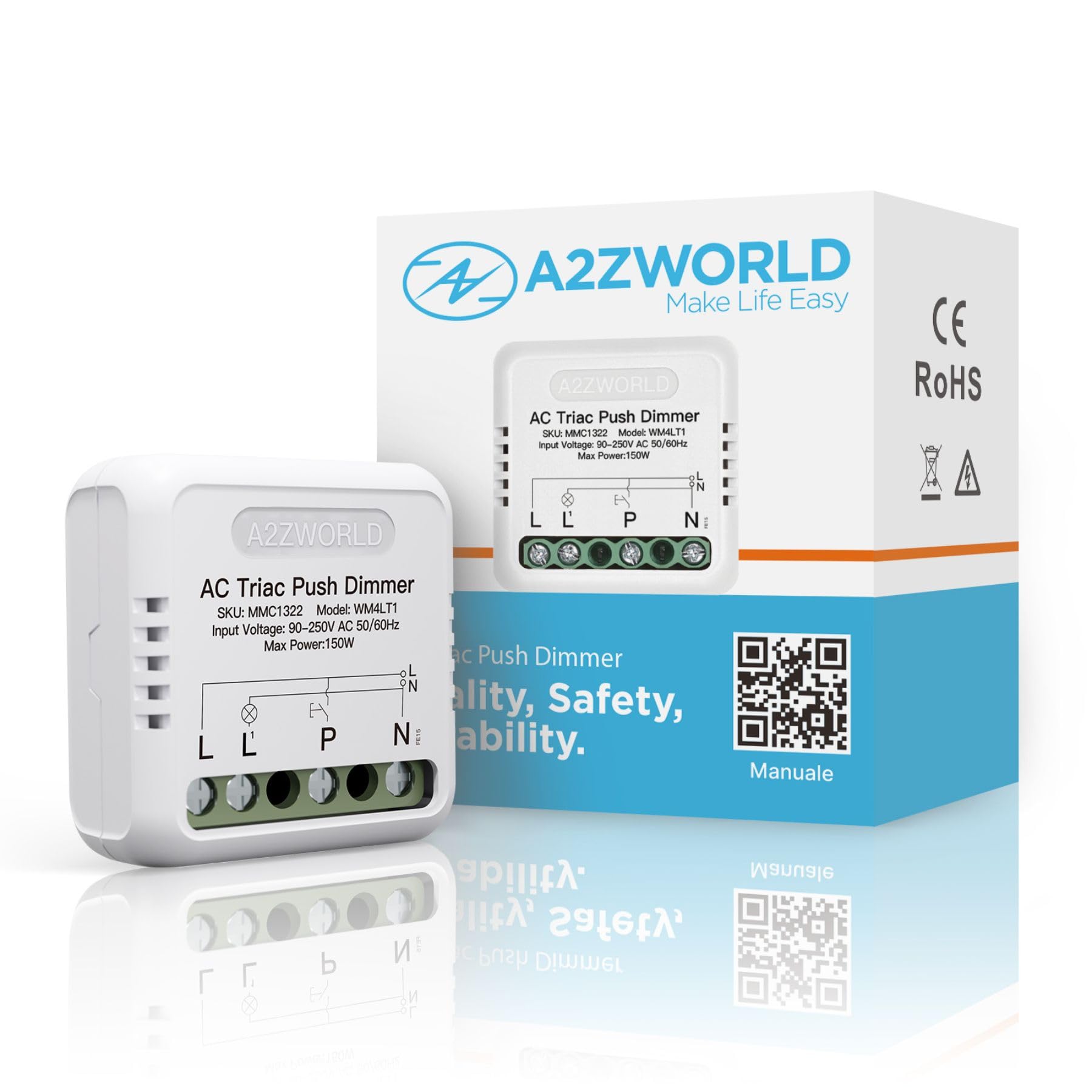4 sztuki ściemniacza Push AC Triac, cięcie fazowe 220 V z przyciskiem, regulowany 10-100%, synchronizacja, pamięć, podtynkowy i szynę DIN, do ściemniania LED maks. 150 W, 40 x 40 x 18 mm, wycinanie