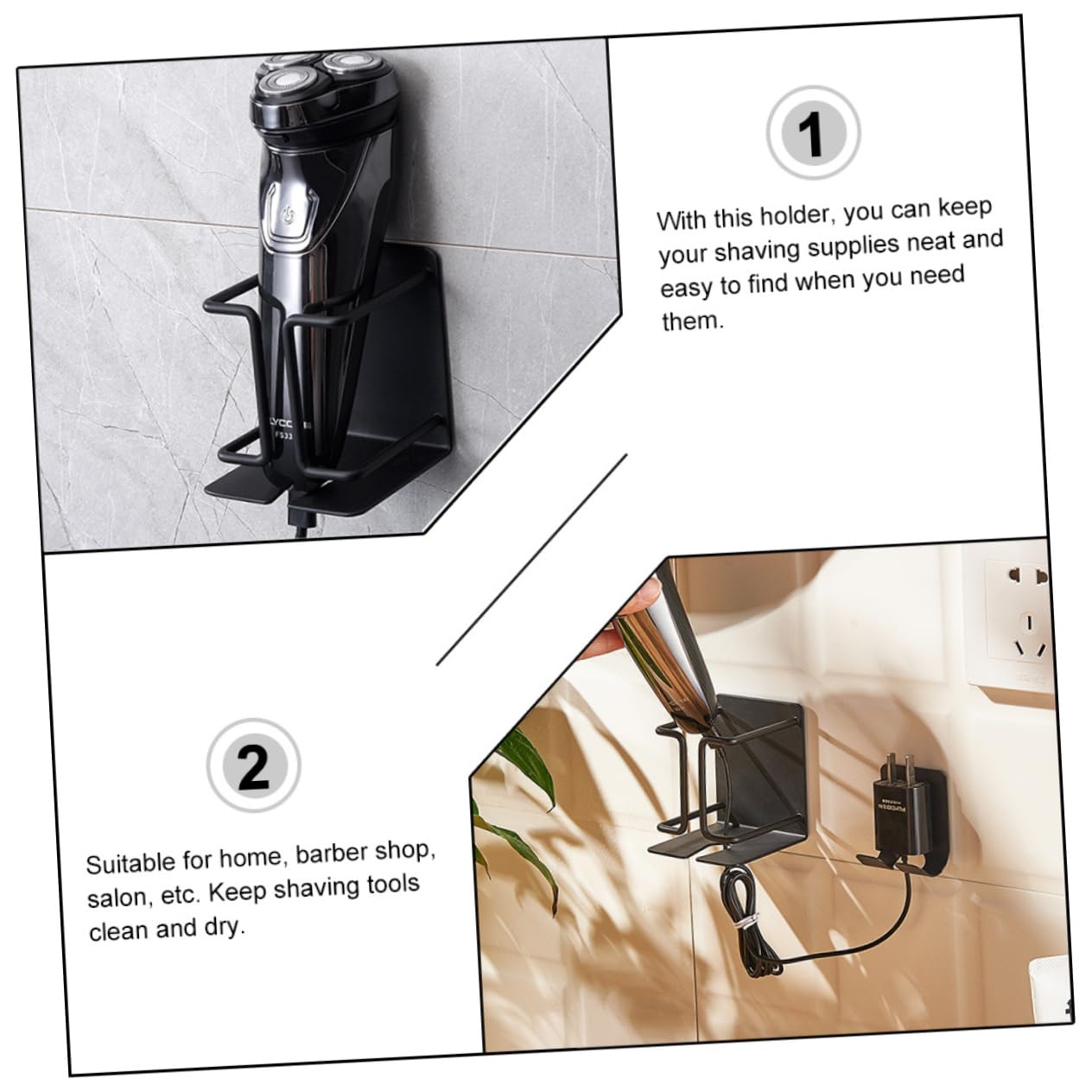 KOMBIUDA Waterproof Shaver Stick-on Razor Holder Stand for Men's Electric Razor