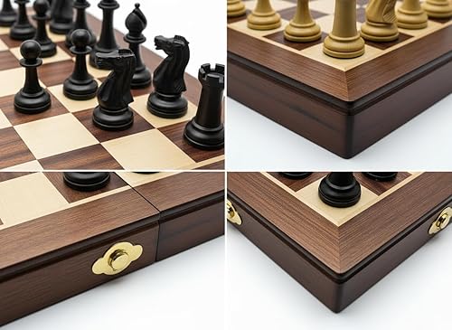 Miniatura 3 de Juego de ajedrez de madera de 18 pulgadas, juegos de tablero de ajedrez de madera de almacenamiento plegable, juegos de tablero de ajedrez grandes,