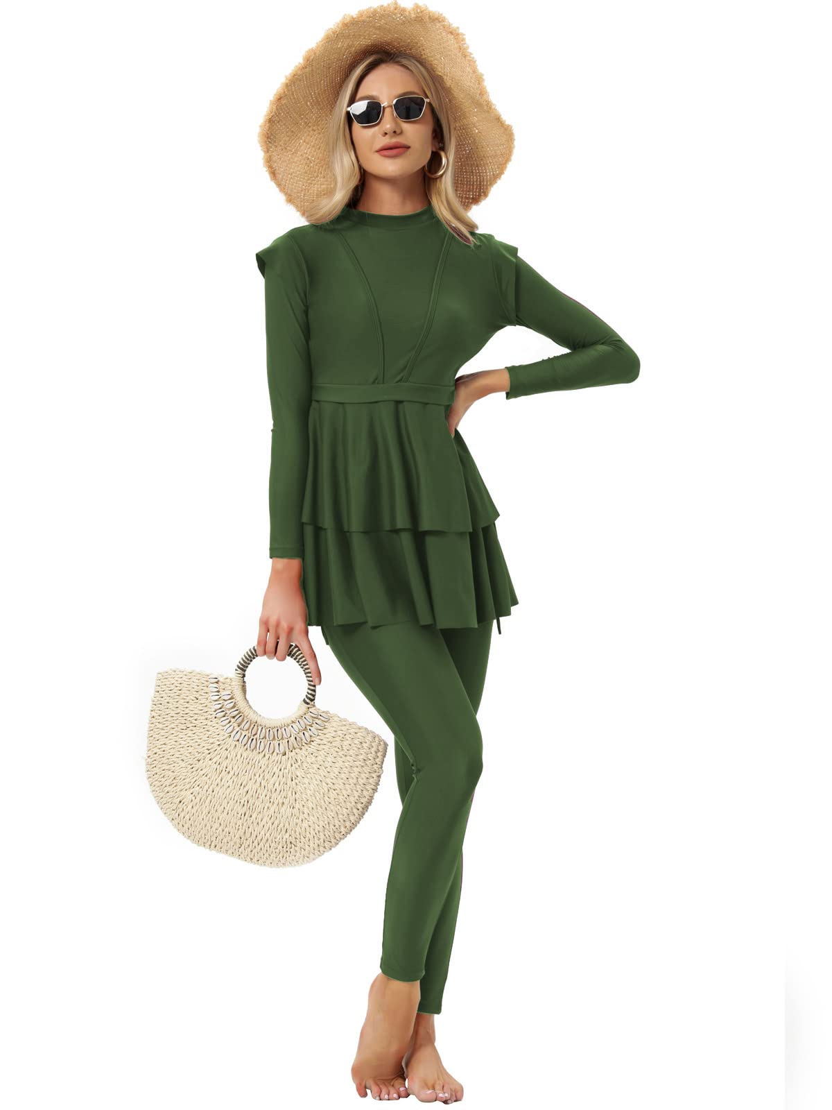 Modest Swimwear for Women Two Pieces Full Coverage Bathing Suit Long Sleeve Burkini Set