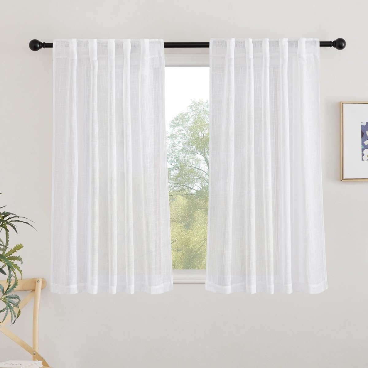 Photo 1 of NICETOWN Faux Linen Sheer Curtains - White, 42"W x 48"L (2 Panels)