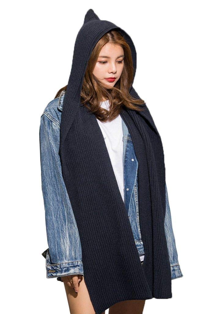 Cagoule cache-oreilles uni femme avec écharpe d'hiver #YIF1182 - 8