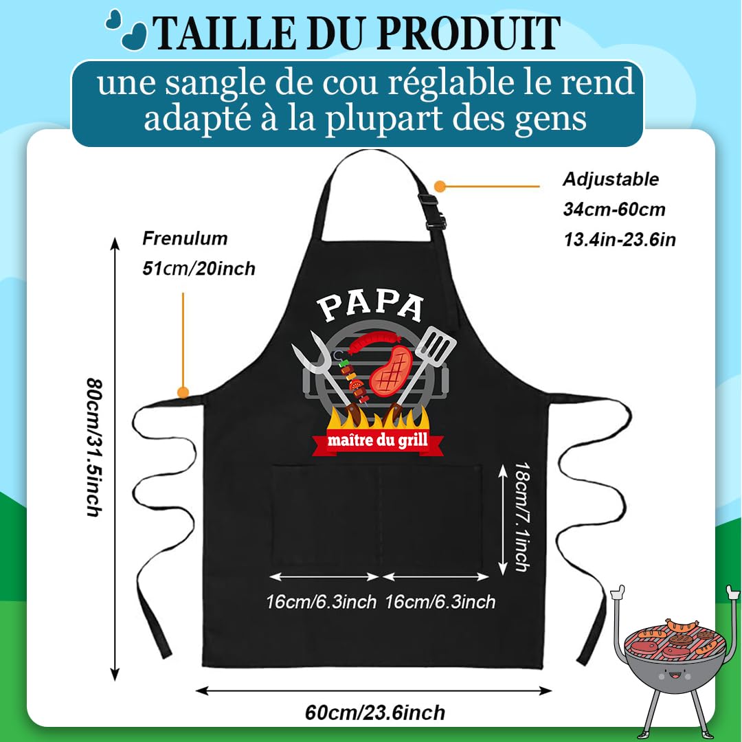 Tablier Cuisine Personnalisé Homme, Tablier Professionnel Rigolo Humour Bbq Barbecue Coton Noir Réglable, Tablier de Cuisine Cadeau Fete Des Peres Saint Papa Noel Valentin