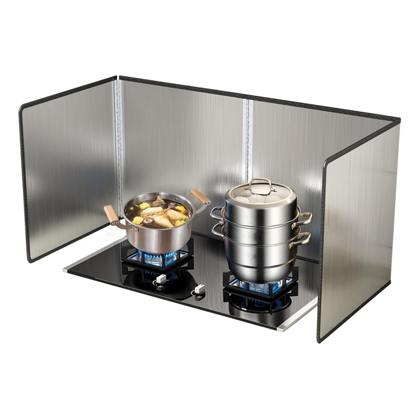 EAmrfvqt Stainless Steel Foldable Splash, Stainless Steel 4 Sided Foldable Splatter Guard Stove Oil Splash Shield Silver Multisize(40x40x80cm)