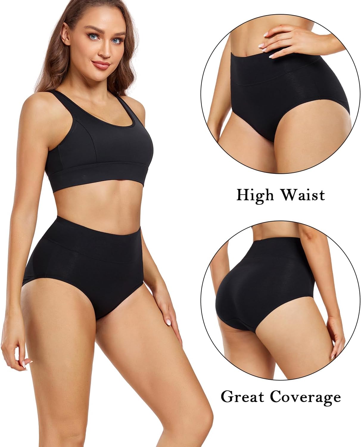 wirarpa Women's Underwear High Waisted Ladies Cotton Panties Soft Full Coverage Briefs 5 Pack - Image 3