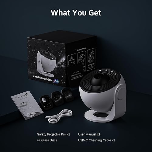 Miniatura 7 de Proyector de galaxia, proyector de estrellas, planetario para el hogar, techo, cielo estrellado, luz nocturna con 3 toboganes de vidrio HD,