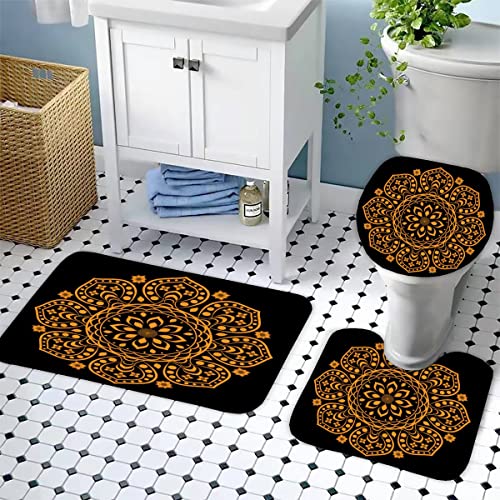 Badezimmer Badematte 3 Teilig Set Mandala rutschfest Badteppiche Saugfähig Memory Foam Badezimmermatte Weich WC… – Bild 4