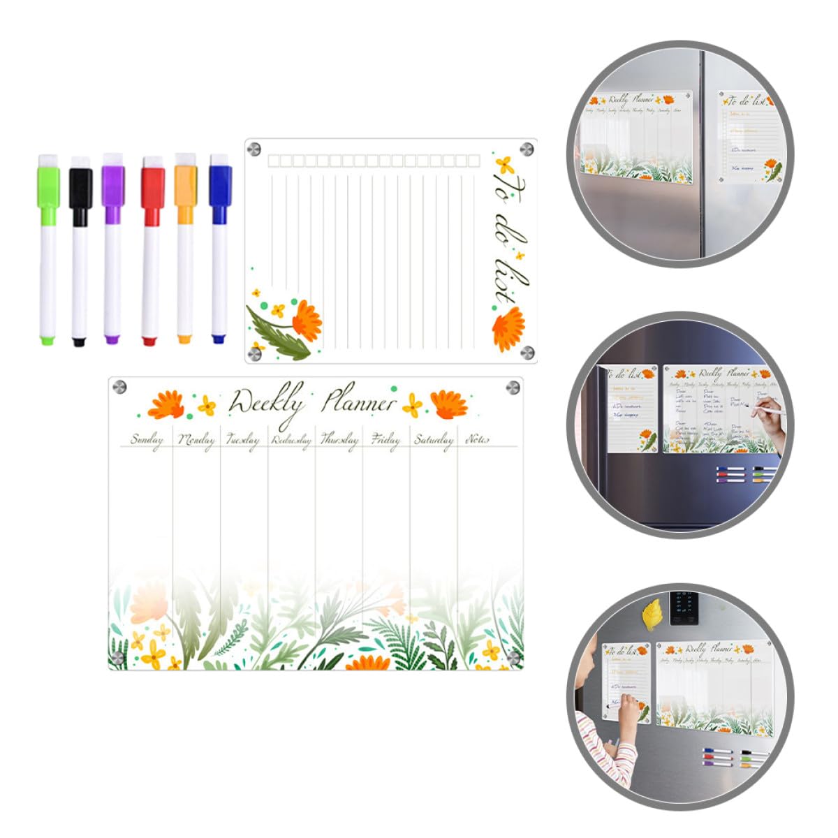 MAGICLULU Lavagna Acrilica Cancellabile a Secco Trasparente A3+a4 8 Pezzi Magneti, Calendario Magnetico per Frigorifero, Organizer per Pianificazione Mensile e Promemoria Riutilizzabile