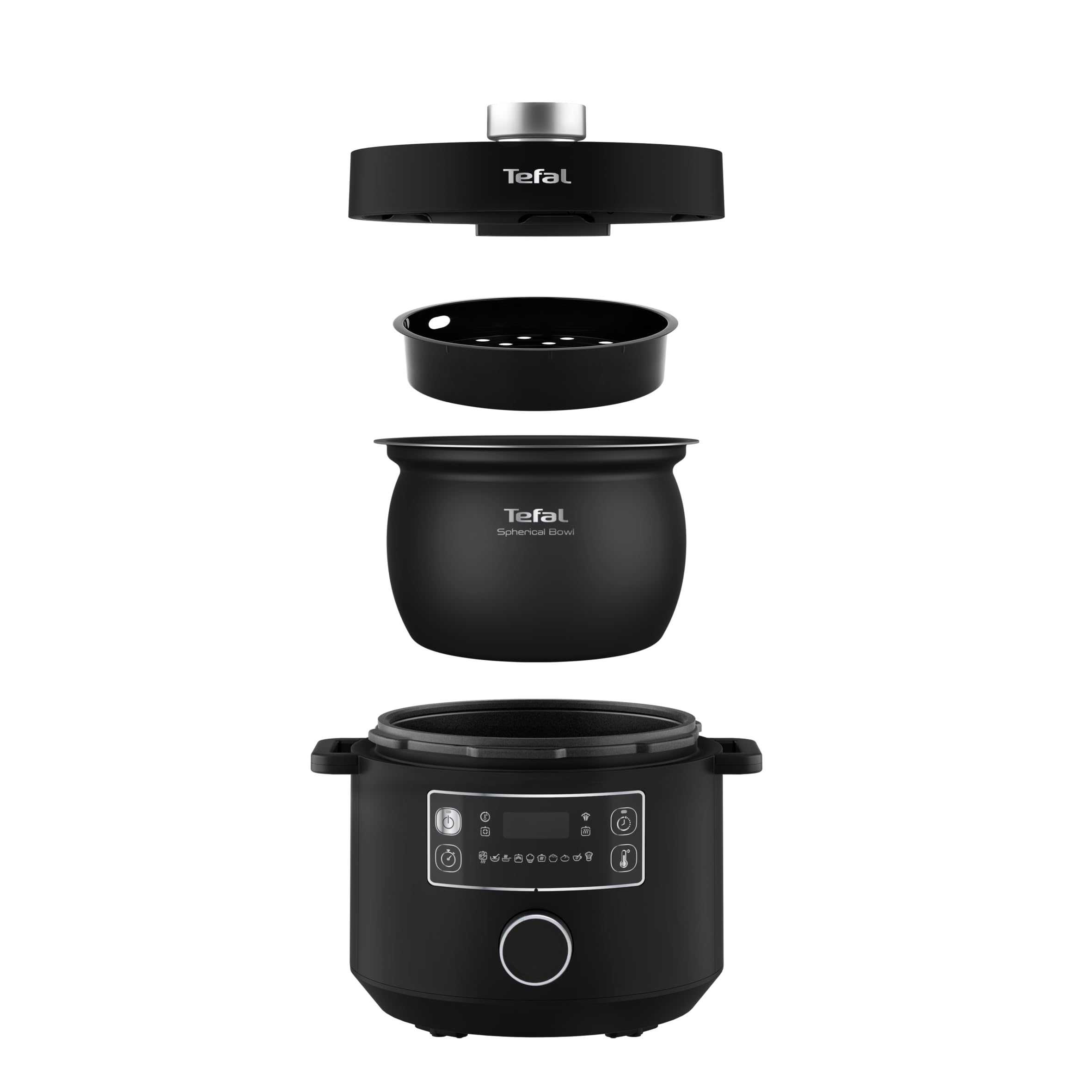 Tefal Turbo Cuisine Multikocher 4,8L, High-Speed & 10 Programme: Dampfgarer, Schmoren, Anbraten, Sous-vide, Reis & mehr, Verzögerung & Warmhaltefunktion, Antihaft, Zubehör inkl., Schwarz, CY7548
