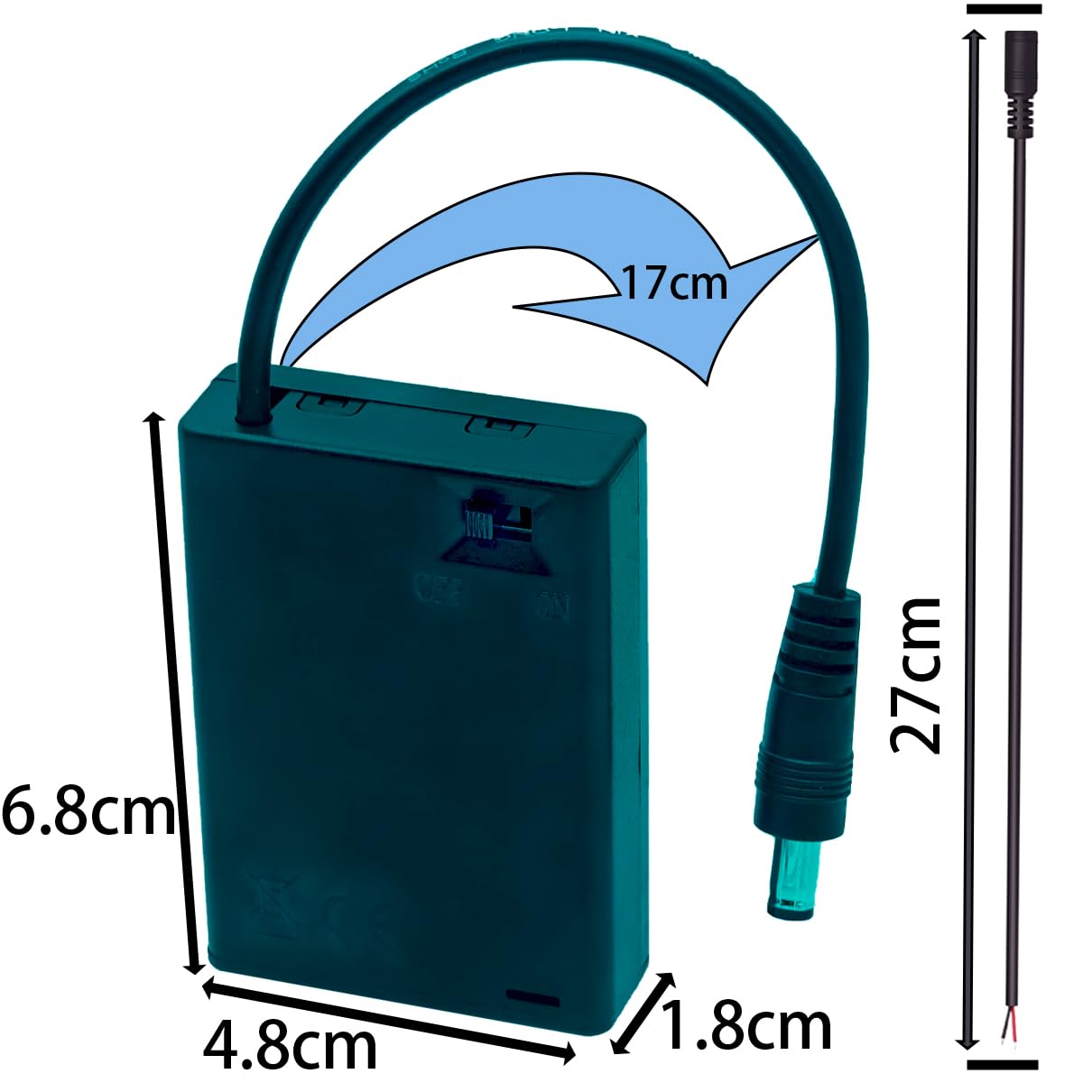 CTRICALVER Porta batterie 3 pile AA con interruttore 4,5V DC maschio cavo 0,3m set 3 per strisce LED DIY