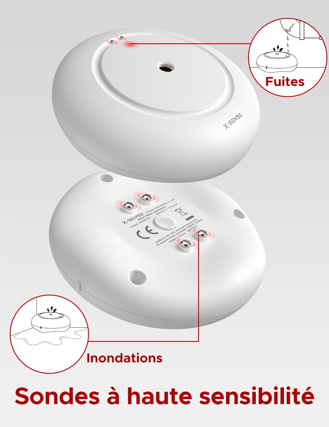 X-Sense Thermomètre-Hygromètre Wi-Fi avec Station de Base SBS50 STH0A31 et Détecteur de Fuite d’Eau Wi-Fi SWS51, Lot de 3