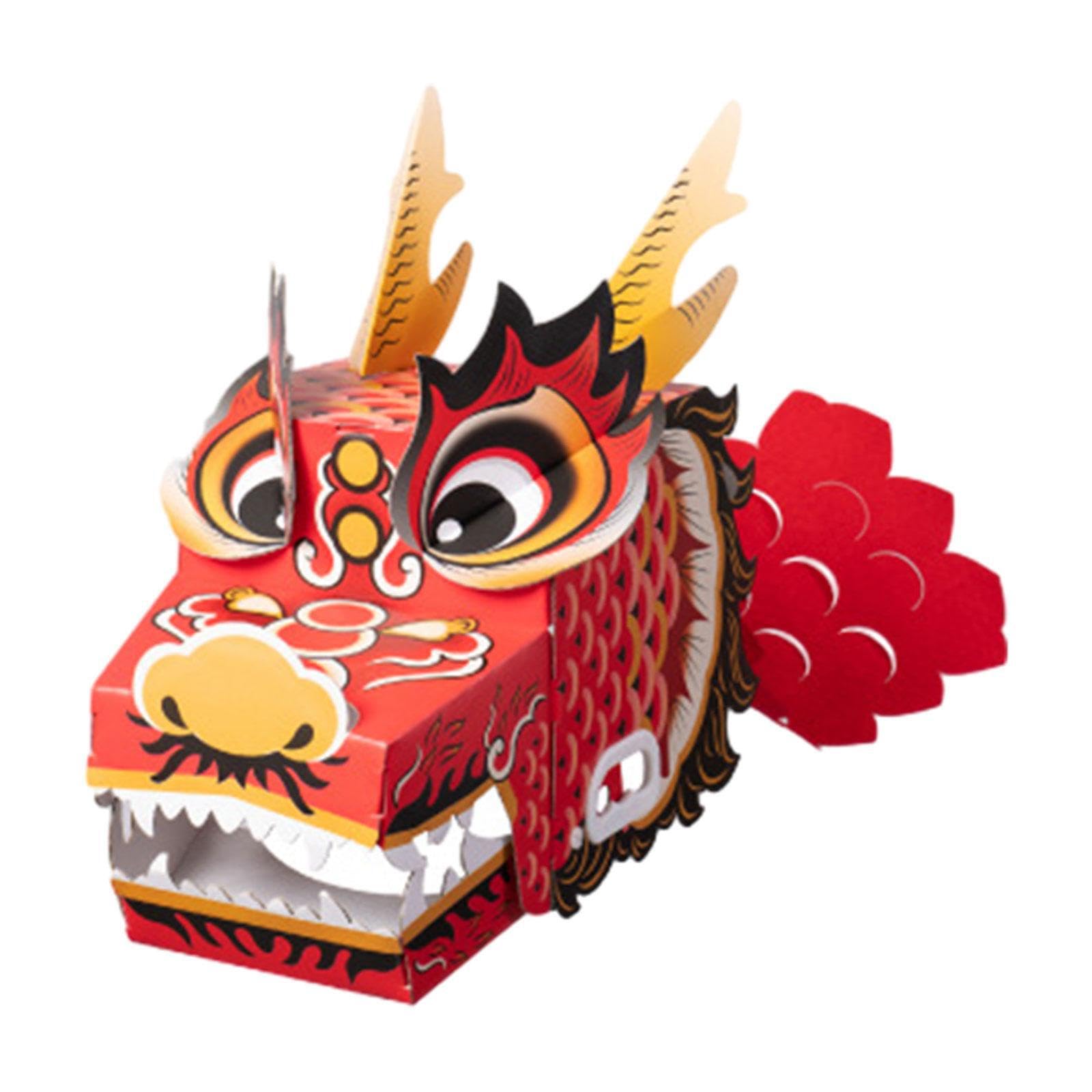 PIXZCSA Celebrate Creativity with DIY Dragon Head Making Pack Exceptional Classroom Ornaments for Kids DIY 3D Dragon Head Paper Set Can Develop Children's Imagination