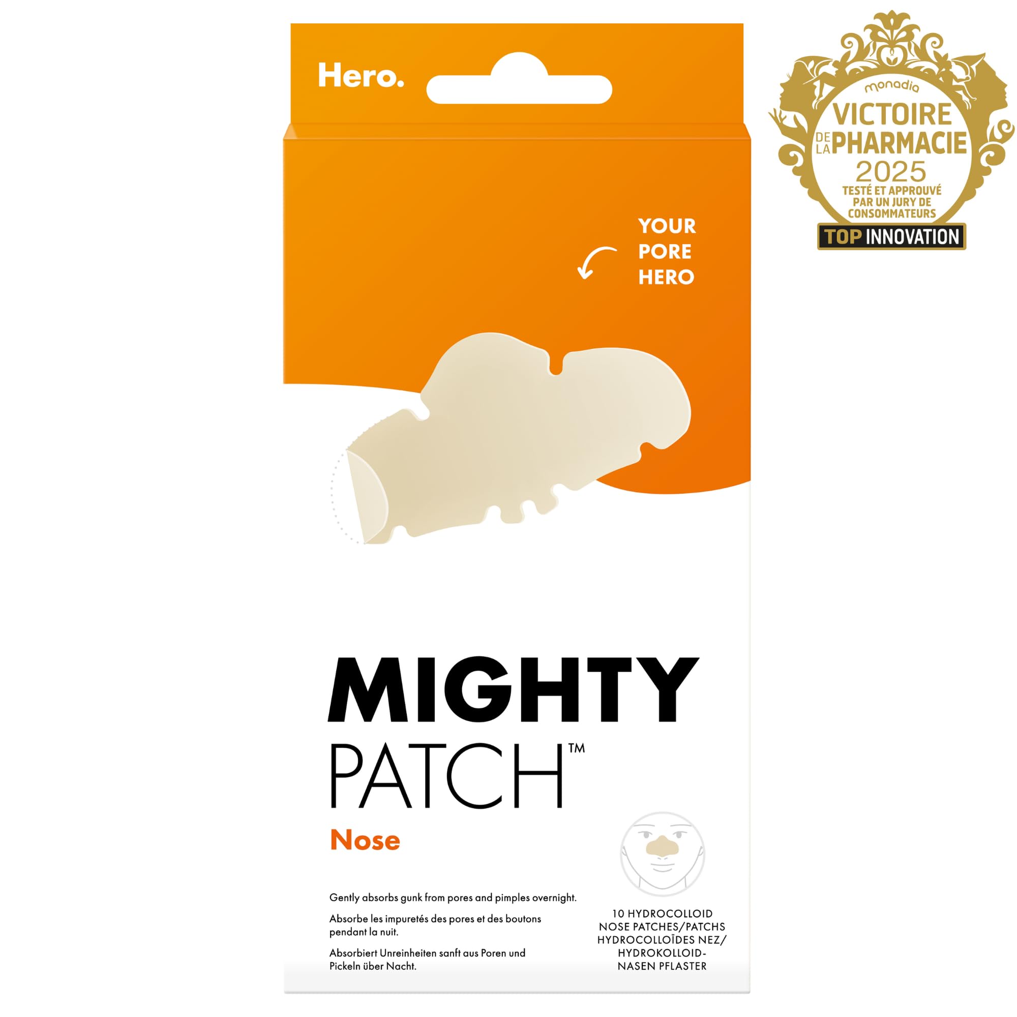 Hero Mighty Patch Nose: Cerotto anti-acne all'idrocolloide che assorbe le impurità dai pori e dai brufoli sul naso in 6 ore, confezione da 10 cerotti.