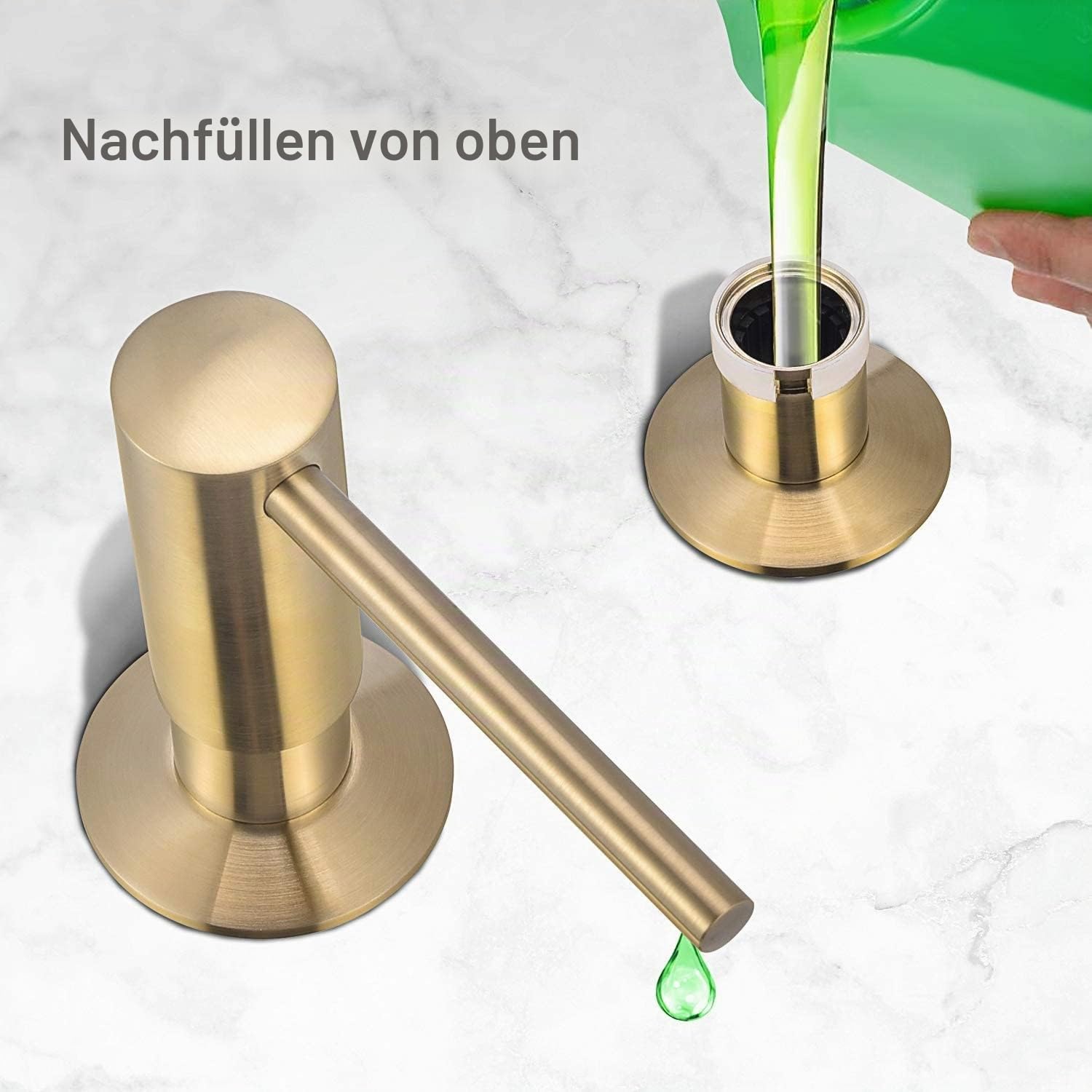 Maizoon Seifenspender, Kupferpressentyp für Küchenspüle, multifunktional, langlebig, leicht zu reinigen, große Kapazität, mit 360-Grad-Pumpkopf und einfach zu pumpen, 500 ml, Gold