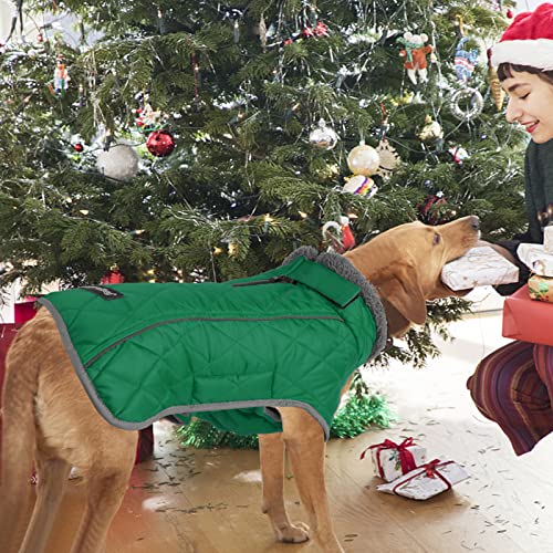 Image of Fragralley Dog Coat Large, Waterproof Dog Jacket with Warm Fleece Lining, Adjustable Reflective Dogs Winter Coat, Turtleneck Pet Coats for Cold Weather (Green XXXL)