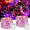 Halloween Lights Orange&Purple Halloween Decorative Light 33FT 2x100 LED Outdoor Waterproof Twinkle Lights Battery Operated with Timer for Indoor Outdoor Camper Decoration
