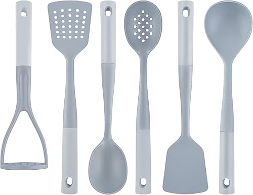 Restaurantware Juego de utensilios de silicona, paquete de 1 juego de herramientas de cocina de nailon con mango antideslizante, resistente al