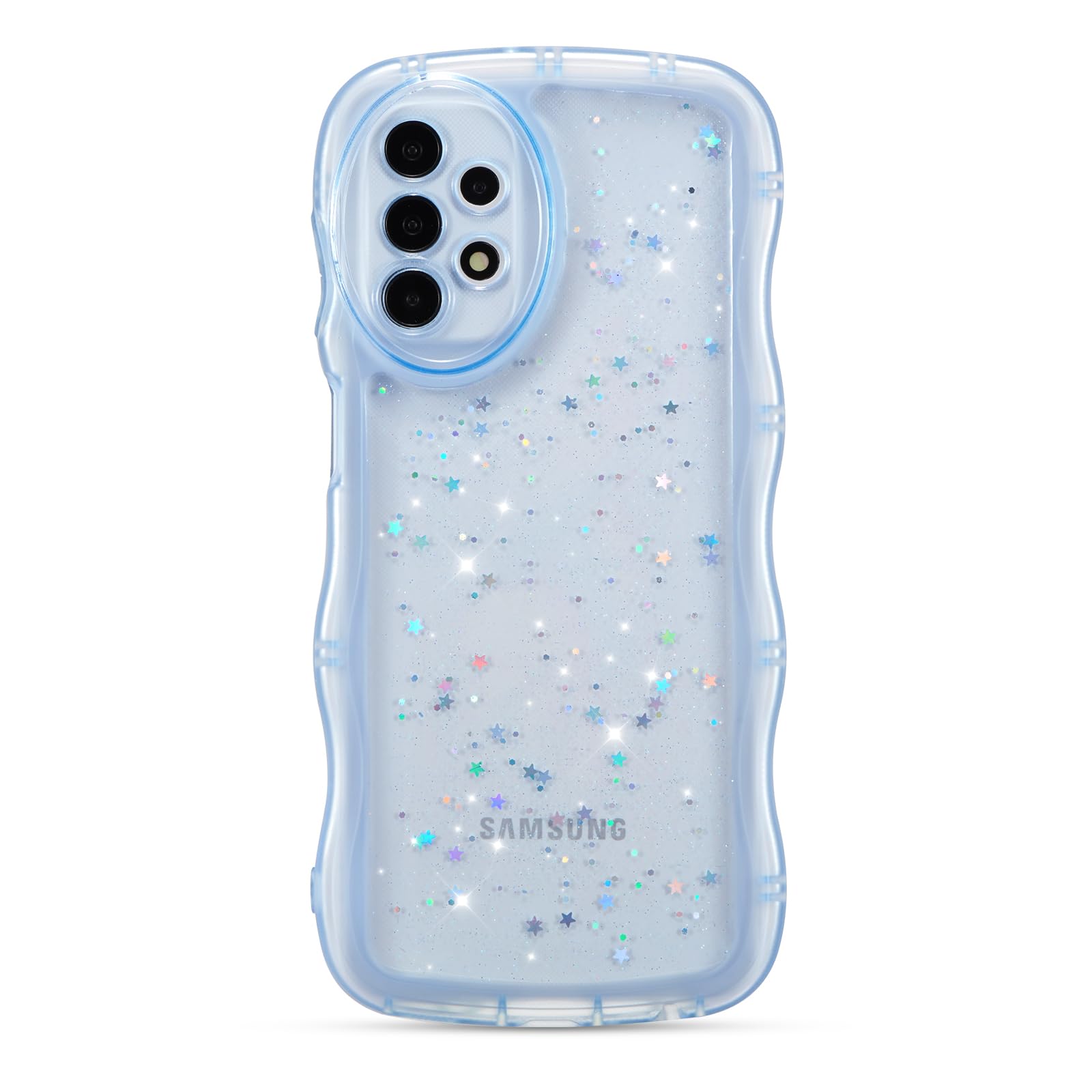 ZTOFERA for Samsung Galaxy A23 4G/5G Case 6.6",Cute Curly Wave Case with Star Glitter,Clear Shiny Bling Soft TPU Shockproof Phone Protective Cover for Women Girls-Blue