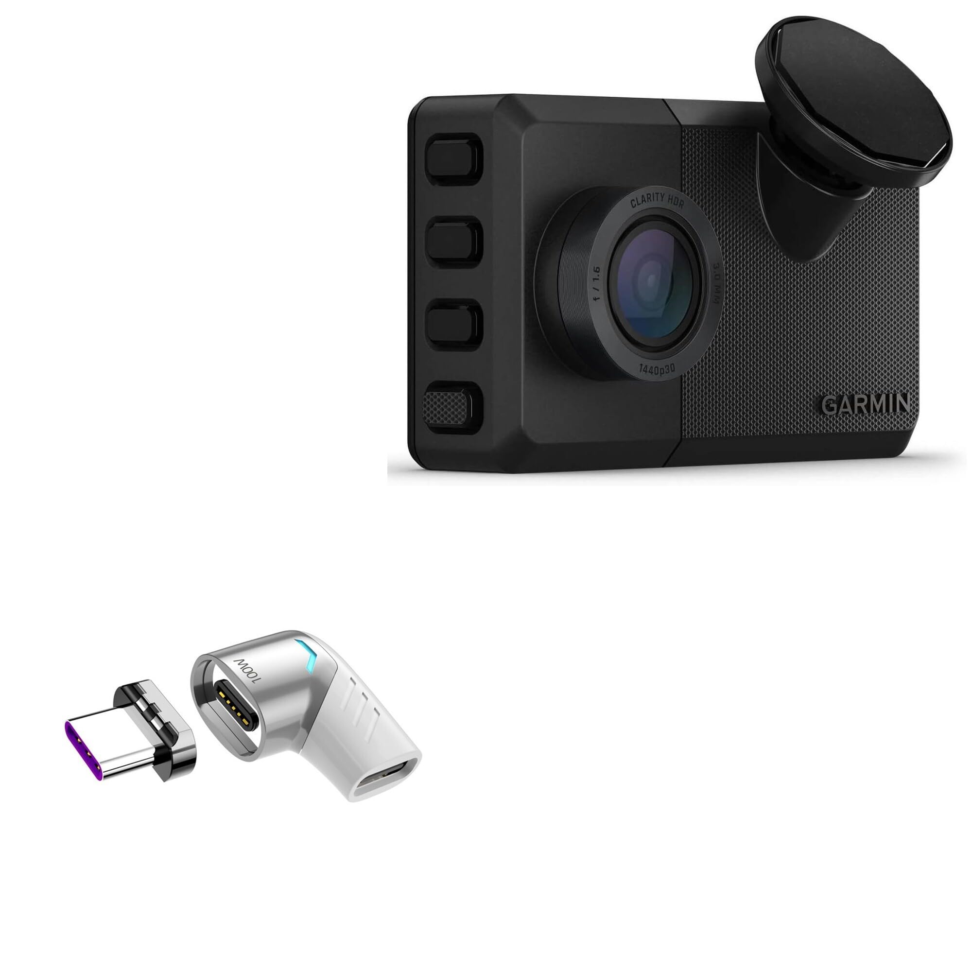 BoxWave Adapter Compatible with Garmin Dash Cam Live - MagnetoSnap PD Angle Adapter, Magnetic Charging Connector Device Saver - Metallic Silver
