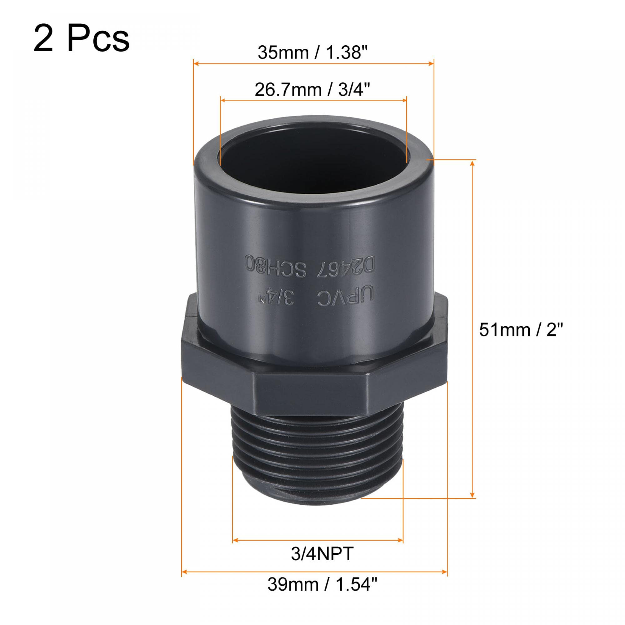 Amazon | uxcell PVCパイプ継手 フィッティング 3/4NPTオスネジ